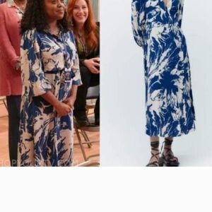 Zara Blue and Cream Midi Dress